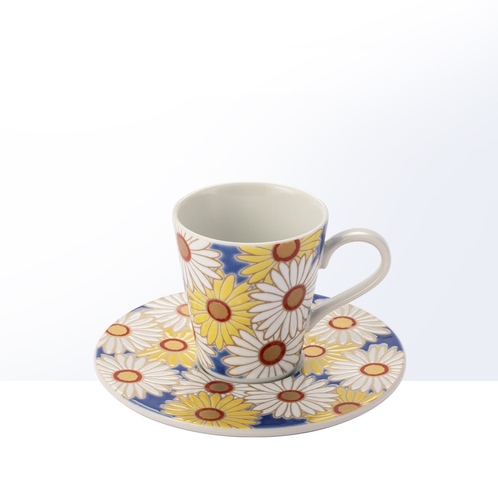 Detailed view of espresso cup set showcasing intricate patterns