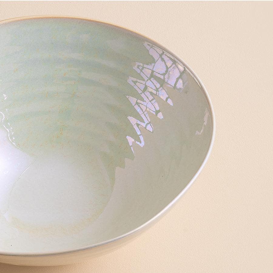 Pastel-glazed ceramic bowl - bottom view