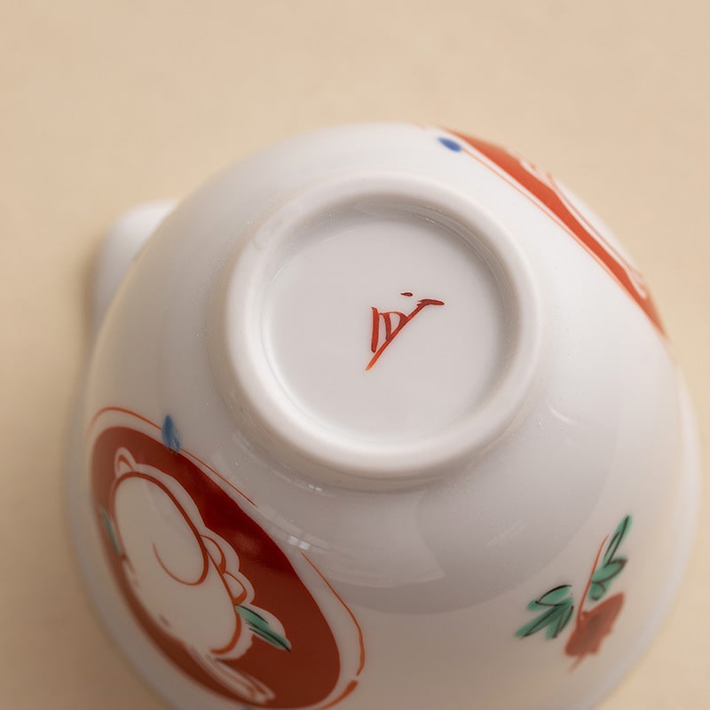 Bottom view of Rabbit Design Porcelain Teacup with red mark