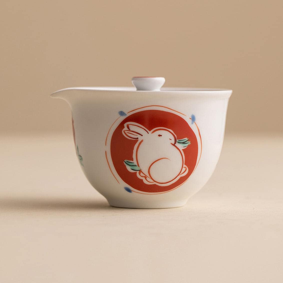 Close-up of Rabbit Design Porcelain Teacup with lid