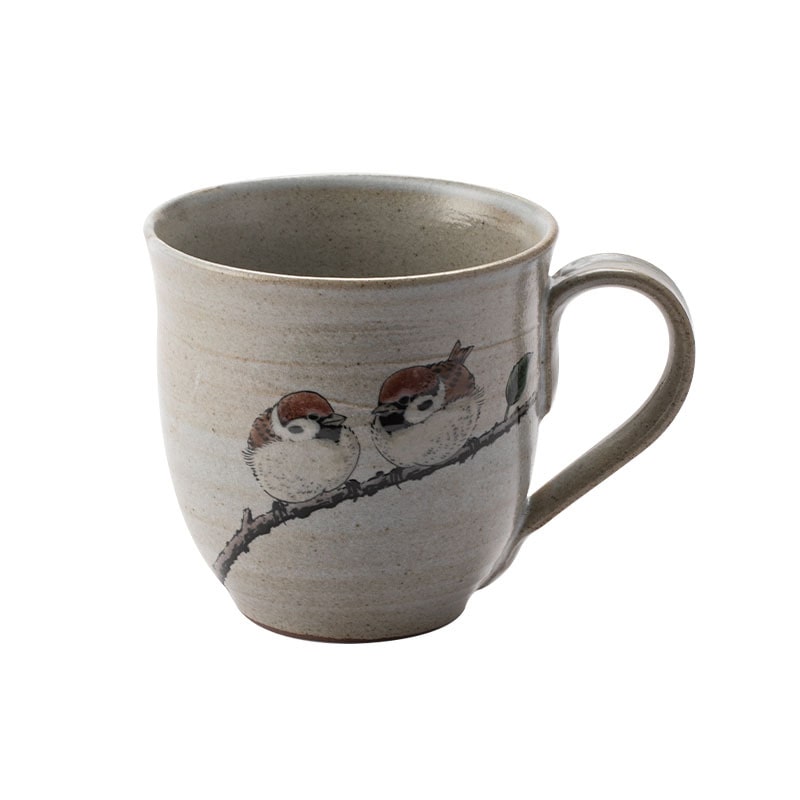 Nature-inspired ceramic tea cup with sparrow design