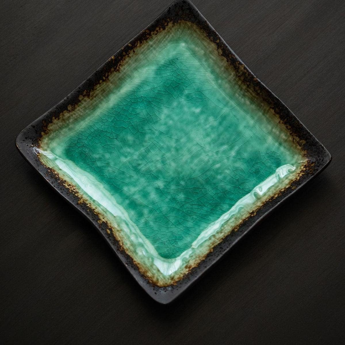 Unique handcrafted green square ceramic plate