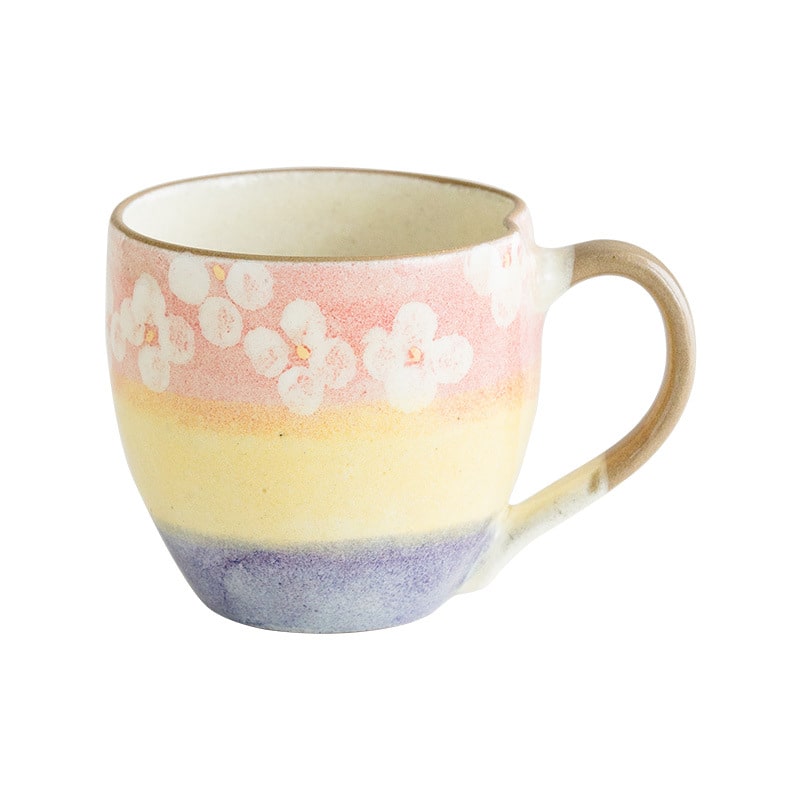 Pair of pink and blue ceramic cups with delicate flower designs