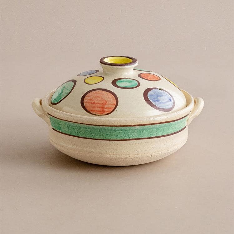 Hand-painted Japanese ceramic pot with colorful planet design