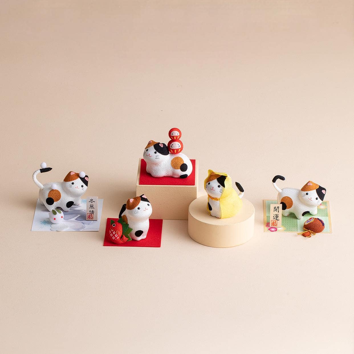 Japanese handcrafted fortune cat ornament on desk