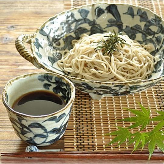 Japanese Mino glaze tableware with intricate arabesque patterns