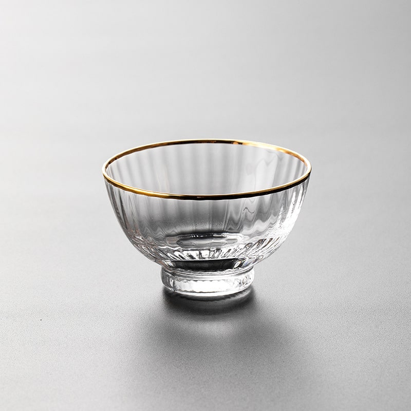 Japanese Toyo Sasaki gold-rimmed glass cup with hexagonal base