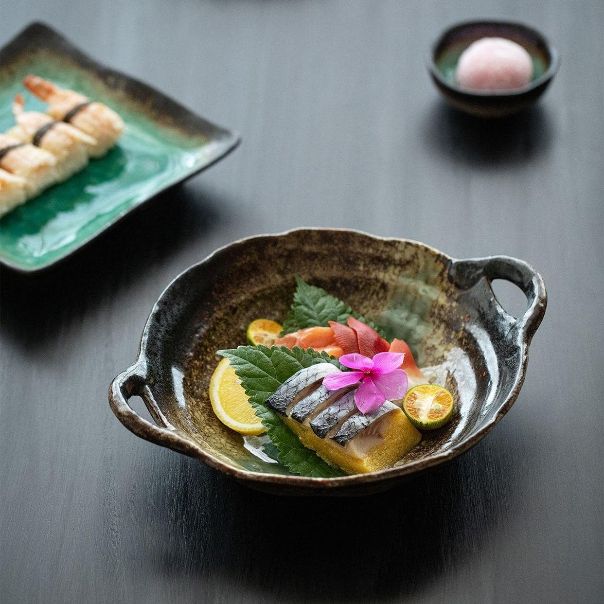 Artisan dinner plate with crackled turquoise glaze