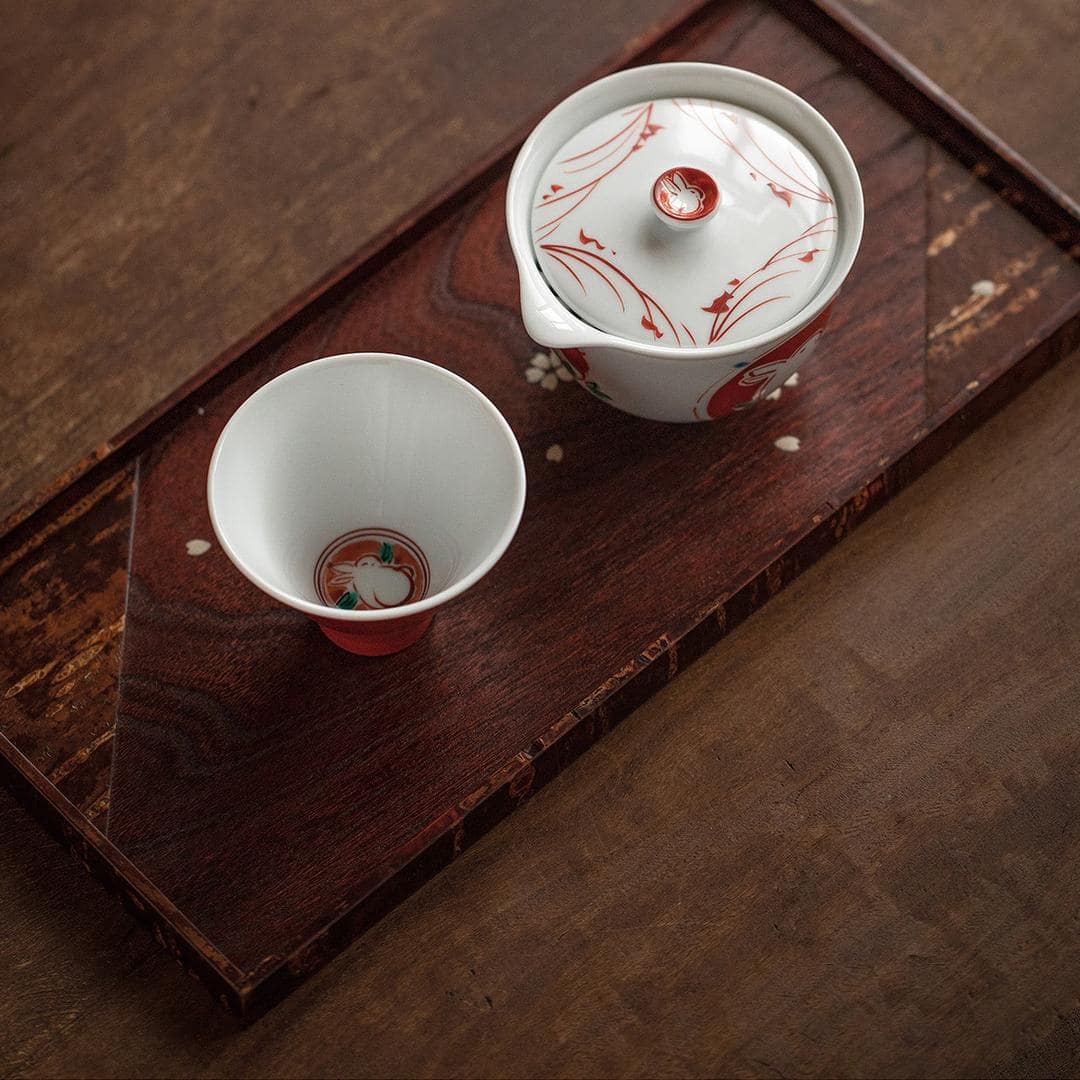 Close-up of Rabbit Design Porcelain Teacup with lid