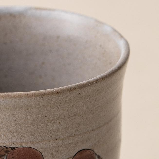 Hand-painted sparrow ceramic cup and matching bowl