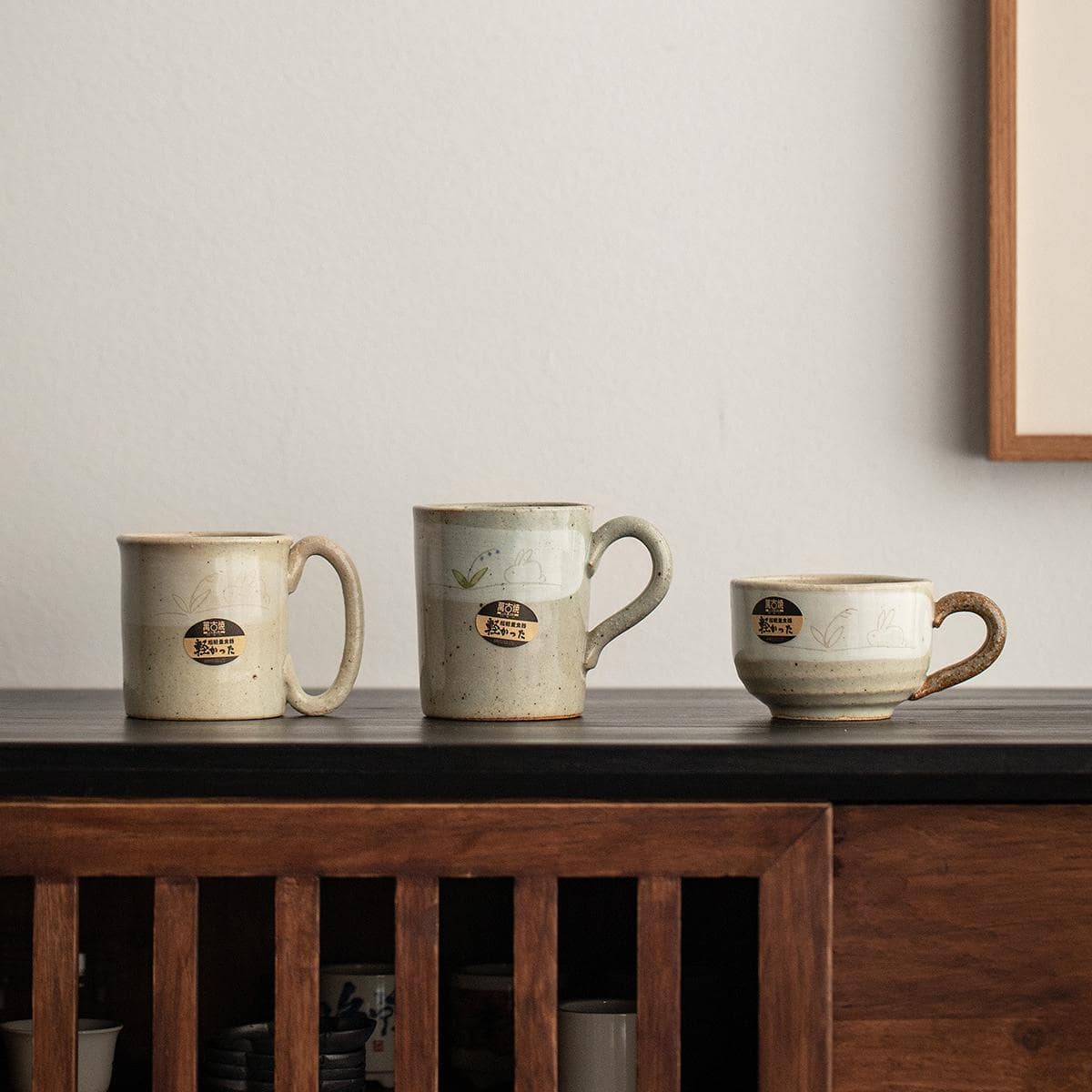 Japanese rabbit mug with hand-painted bunny design.