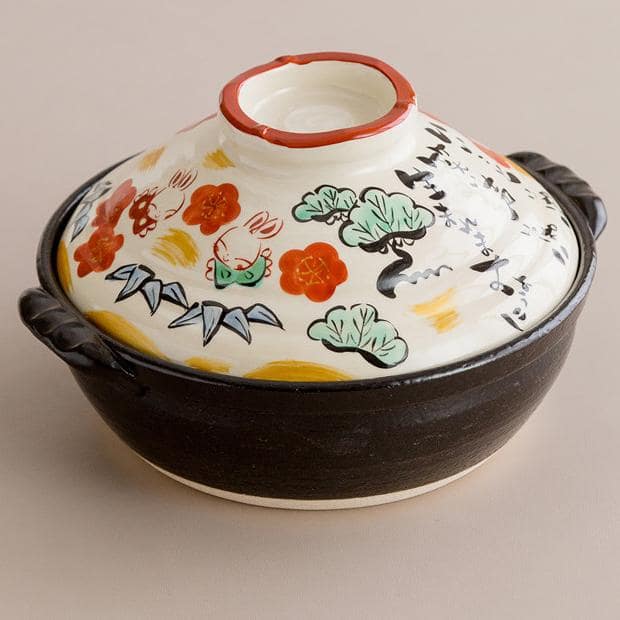 Hand-painted Japanese Yutachi Kiln casserole pot with lid.