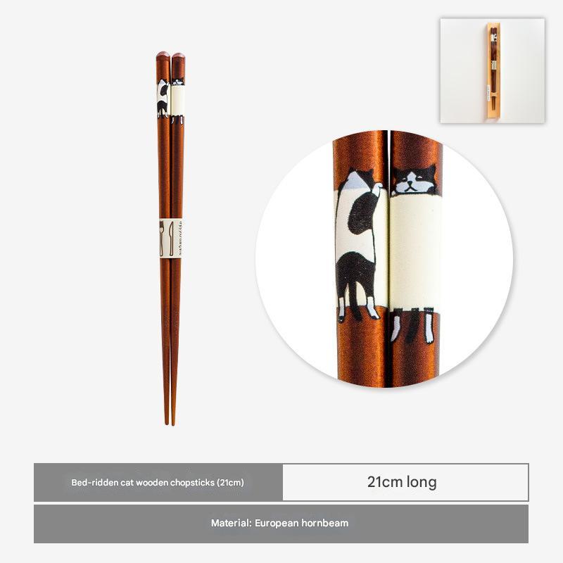 Cat-Themed Wooden Chopsticks – Premium Eco-Friendly Set