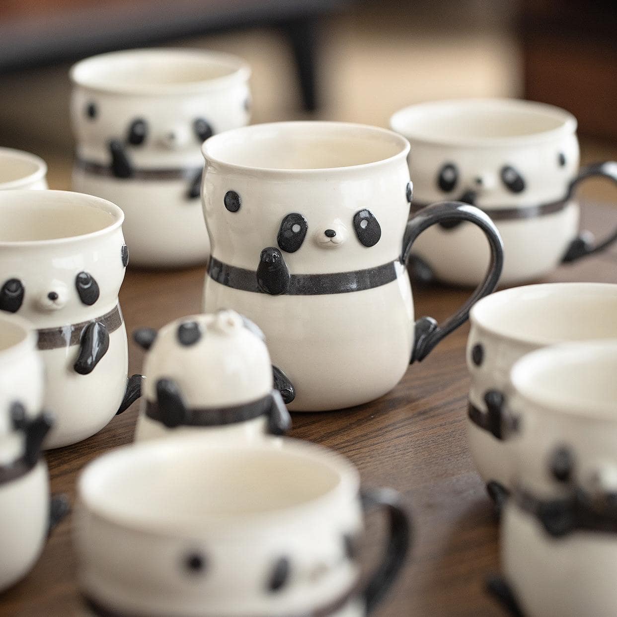 Close-up of 3D panda details on ceramic cup