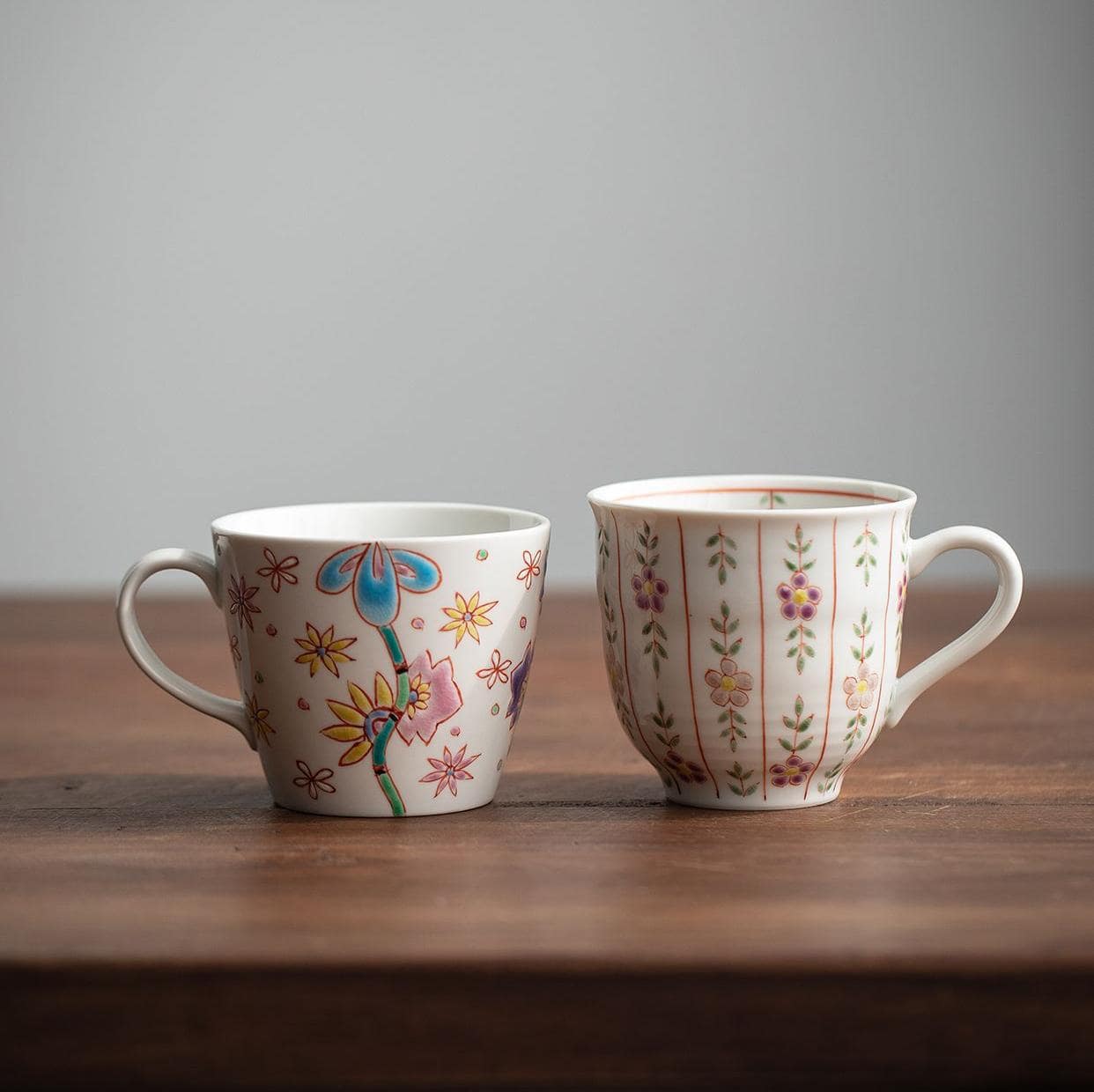 Hand-painted ceramic tea set with floral motifs