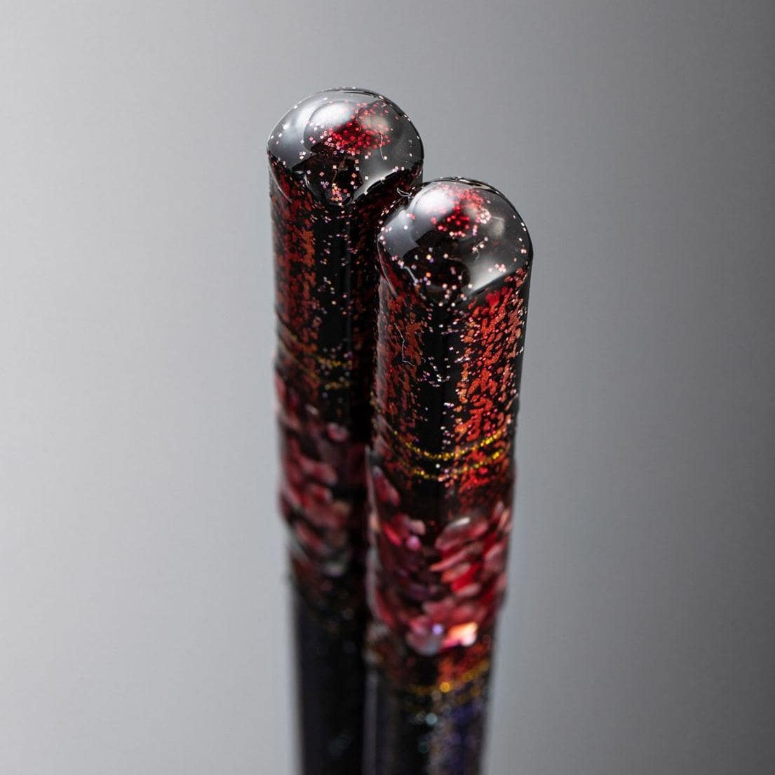 Non-slip pointed Japanese chopsticks close-up view.