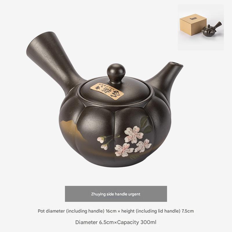 Handmade Japanese Kyusu Teapot - Cherry Blossom Design