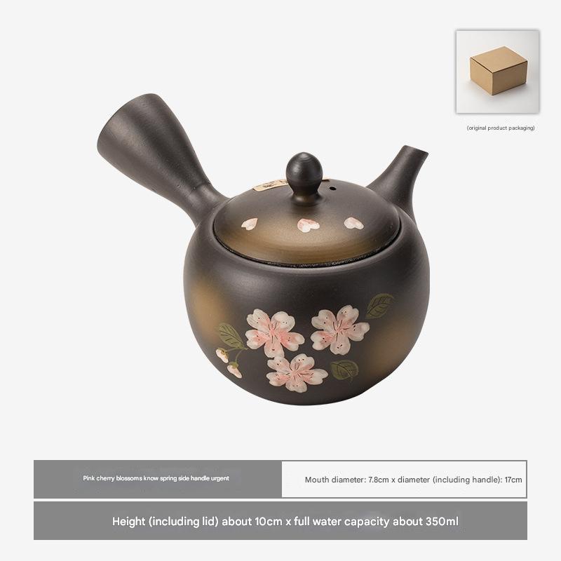 Handmade Japanese Kyusu Teapot - Cherry Blossom Design