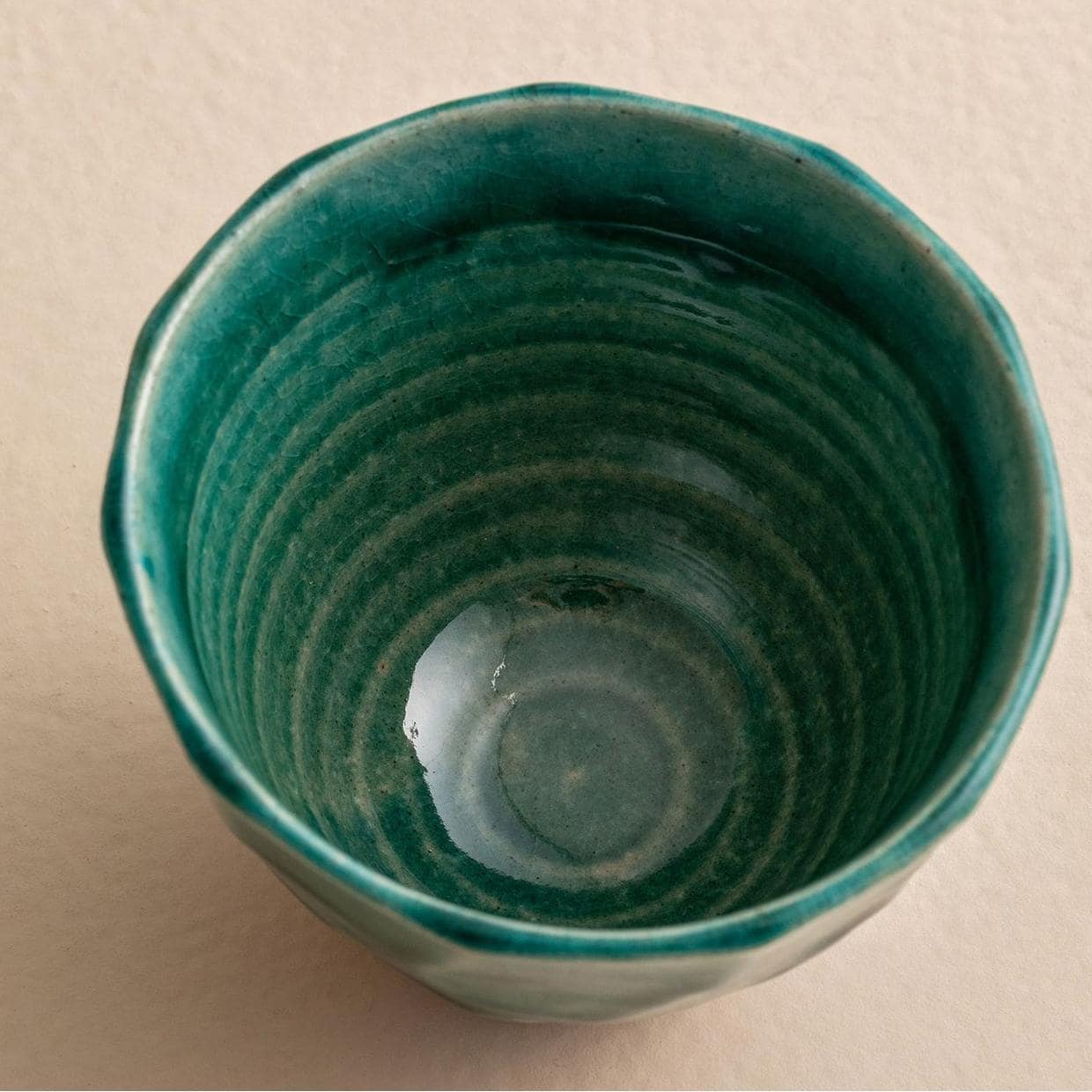 Interior view of ceramic cups with natural glaze detailing