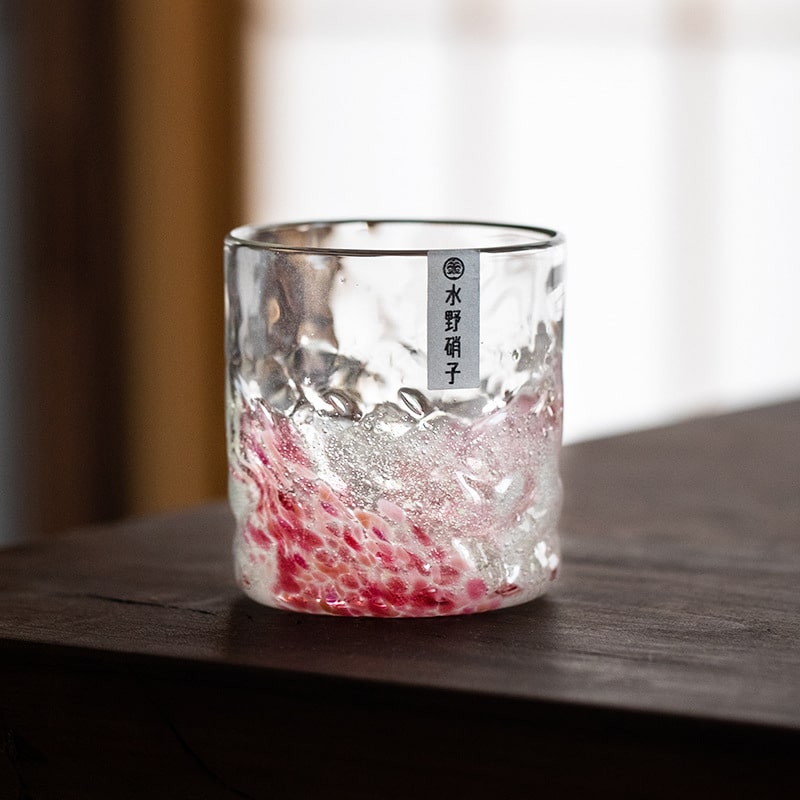 Japanese Mizuno glass night sakura cup with glowing effect.