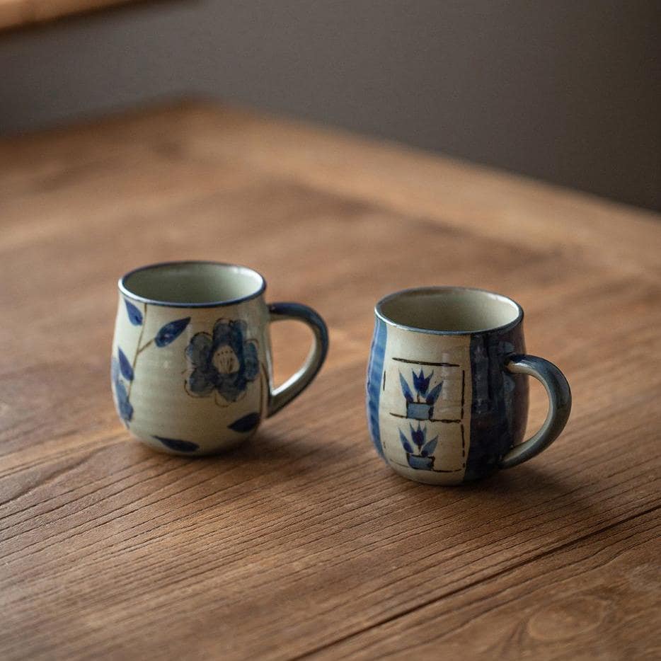 Pair of ceramic mugs with wooden gift box packaging