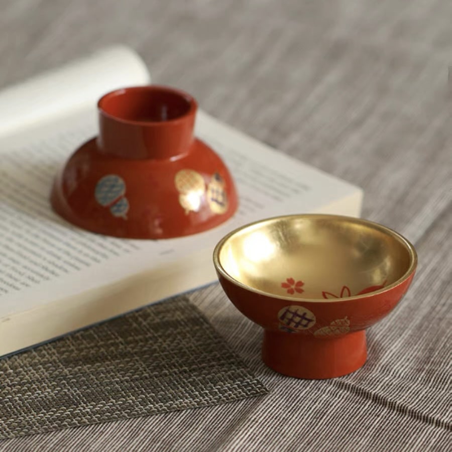 Japanese Lacquerware Sake Cup with Gold Leaf Interior
