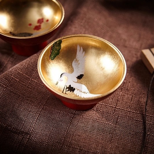 Luxurious Gold Interior Japanese Lacquer Sake Cup
