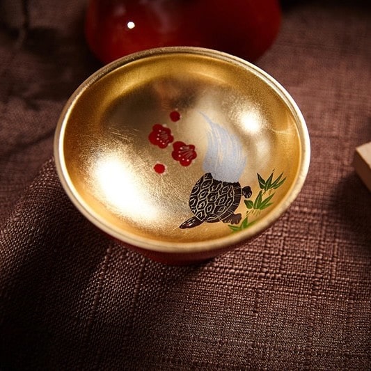 Japanese Lacquerware Sake Cup - Red & Gold Interior