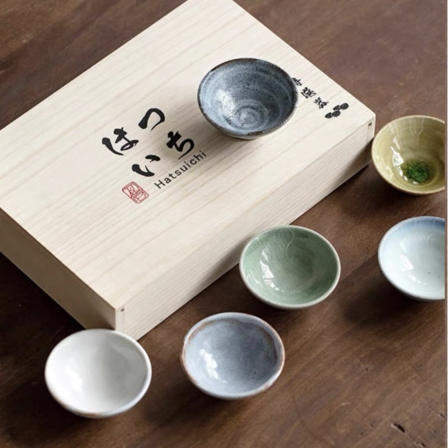 Perfect gift: Japanese ceramic sake cups in a premium wooden case.
