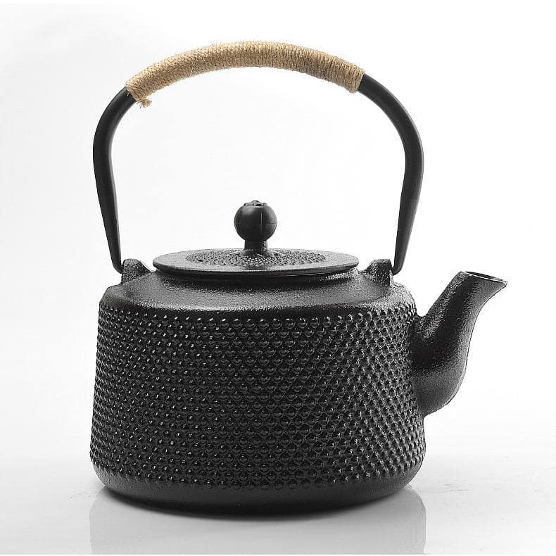 Exquisite black cast iron tea pot set displayed elegantly for serving tea.