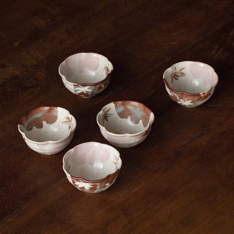 Handcrafted pink and brown ceramic tea cups