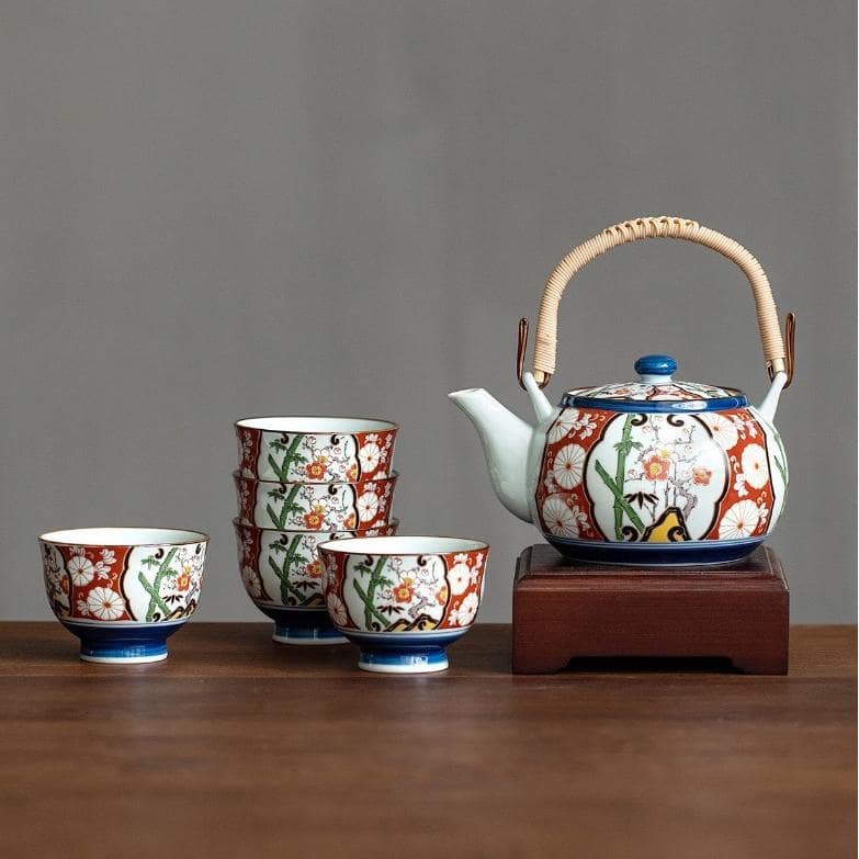 Japanese porcelain tea set with floral patterns