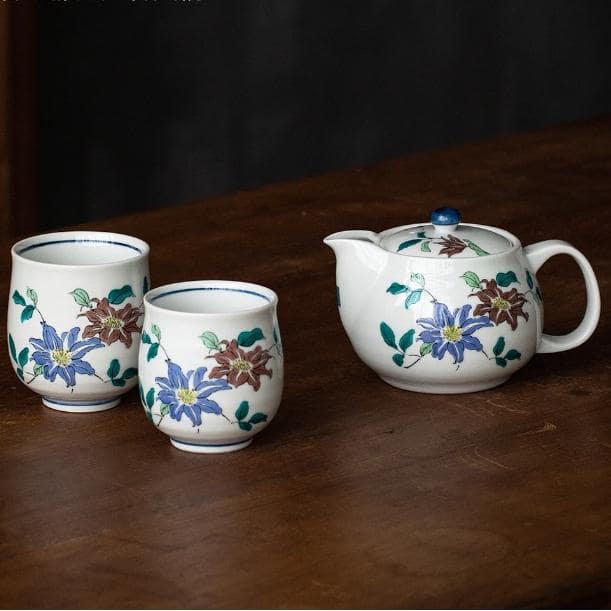 Porcelain tea set with nature-inspired patterns