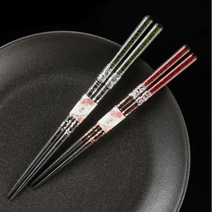 Close-up of elegant artistic chopsticks with polished finishes