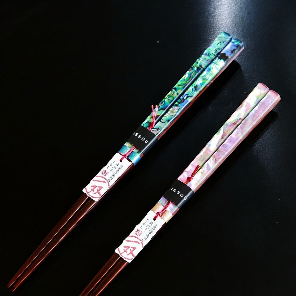 Premium-quality wooden chopsticks with iridescent pattern