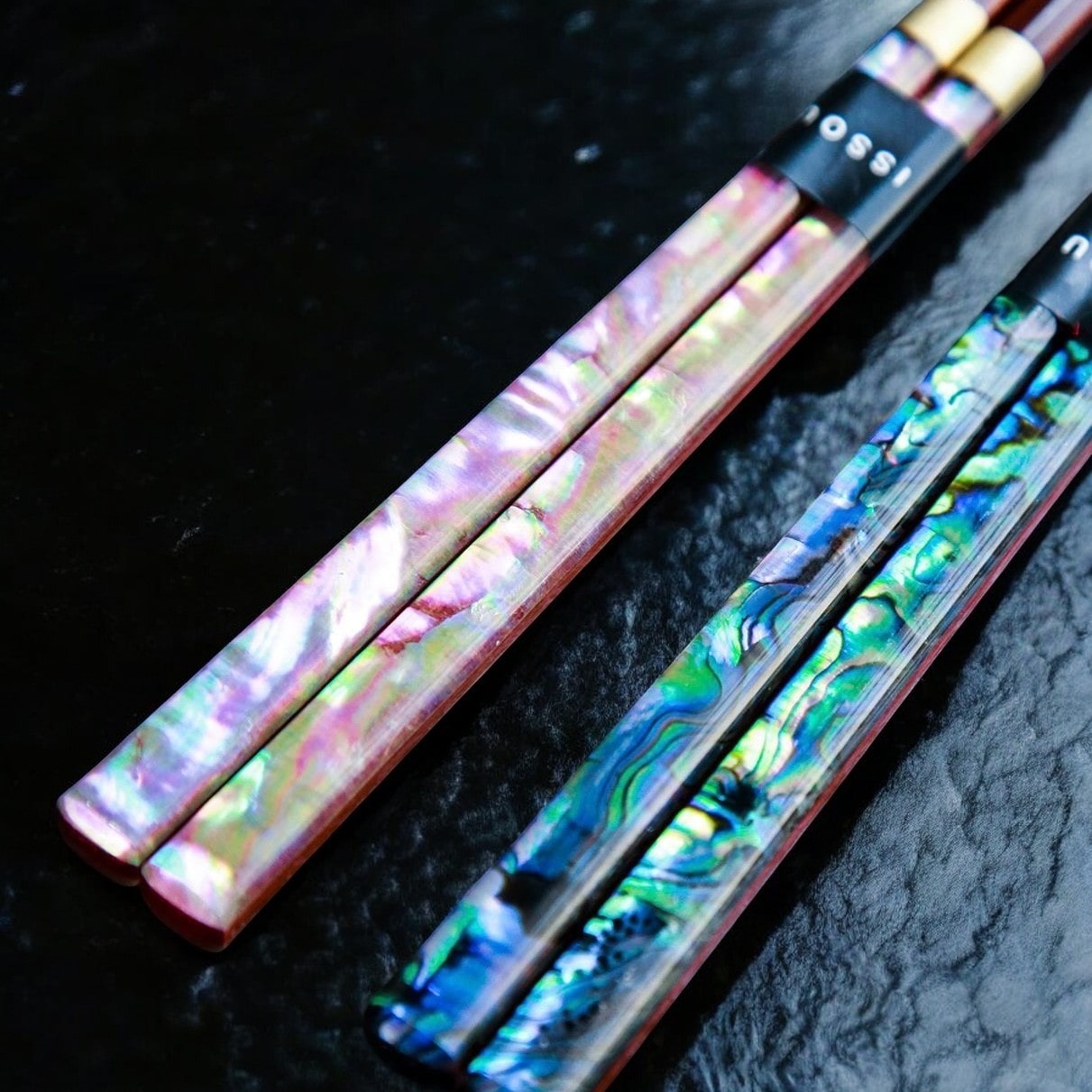 Premium-quality wooden chopsticks with iridescent pattern