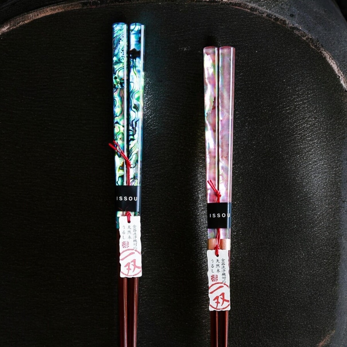 Close-up of luxury handmade shell-pattern Japanese chopsticks