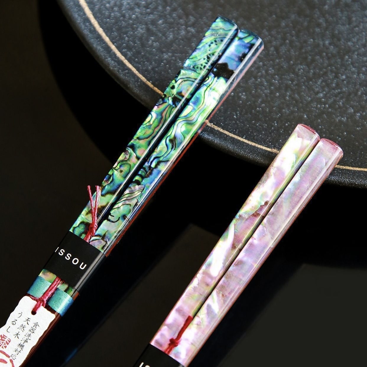 Premium-quality wooden chopsticks with iridescent pattern