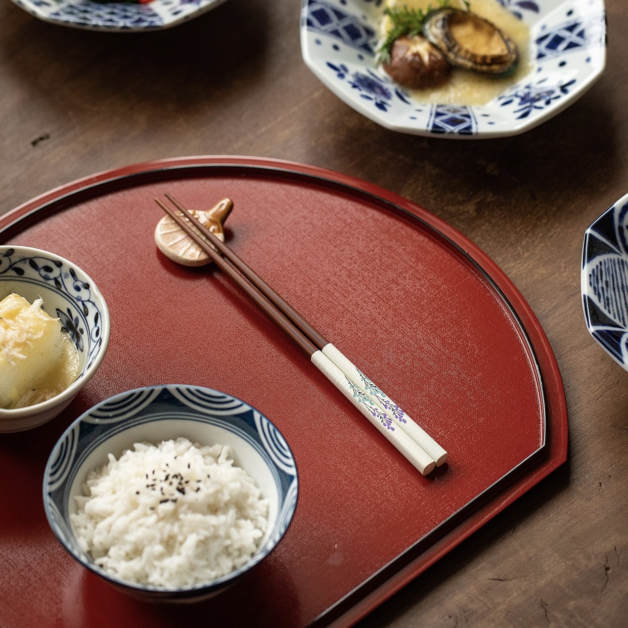 Set of wooden chopsticks with intricate floral designs