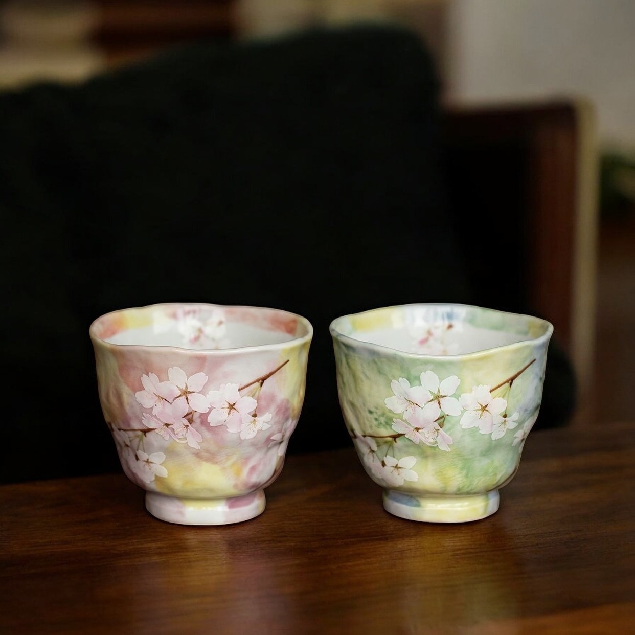 Elegant cherry blossom-themed mugs and bowls