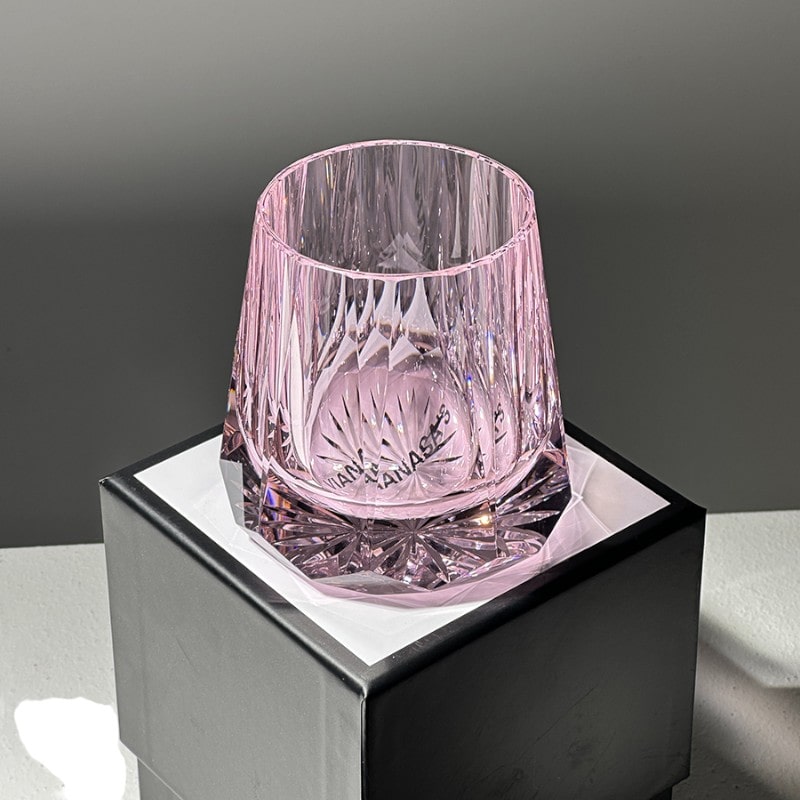 Elegant Pink Crystal Whiskey Glass - K9 Crystal, 260mL Gift for Her