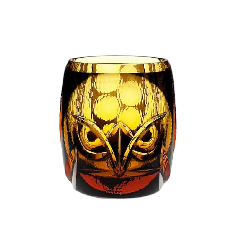 Handcrafted Owl Whiskey Glass - Japanese Edo Kiriko Crystal, Vintage Style