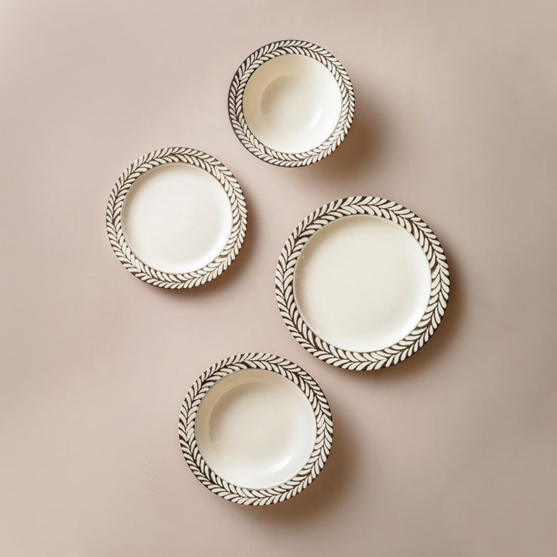 Close-up of stylish ceramic bowl with intricate detailing