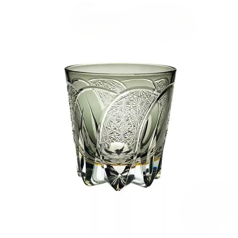 Hand-carved edo kikiro grey crystal whiskey glass, 330mL, Edo Kiriko.
