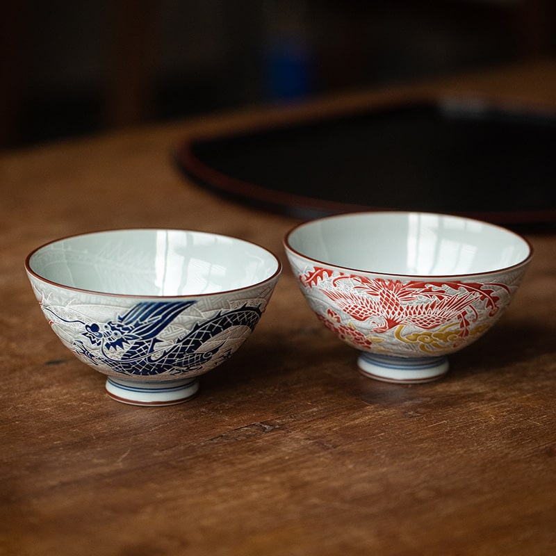 Handcrafted porcelain bowl with intricate blue dragon design