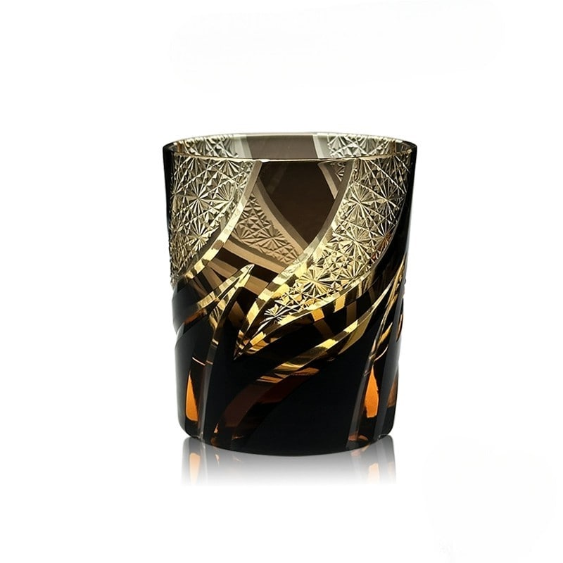 Hurricane Edo Kiriko whiskey glass, 260mL handcrafted crystal with vintage-inspired Japanese swirl patterns.