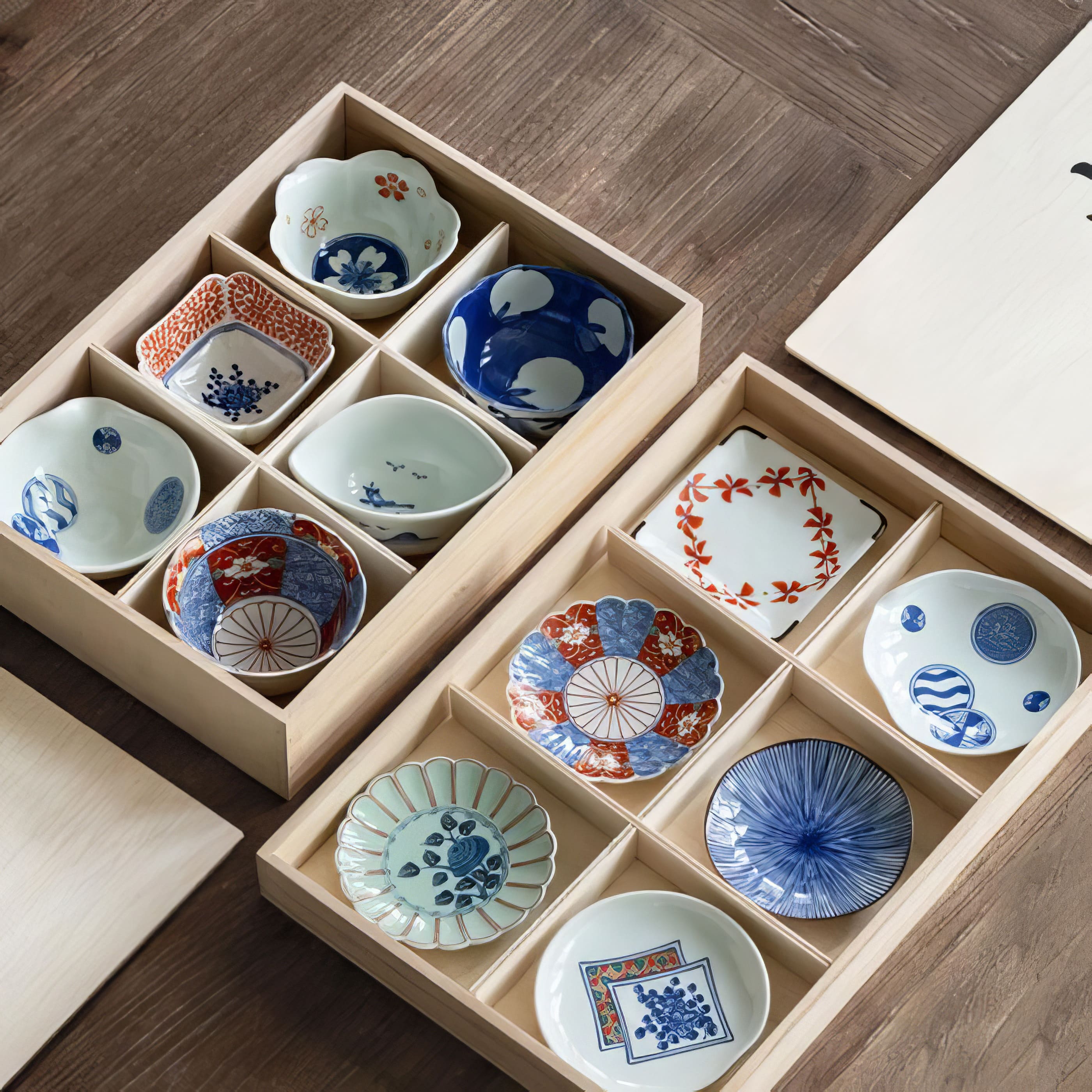 Assorted Japanese-style small serving bowls in vibrant designs