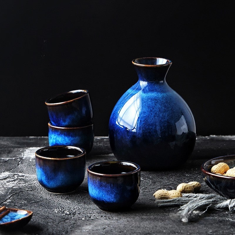 Timeless Blue Ceramic Sake Set
